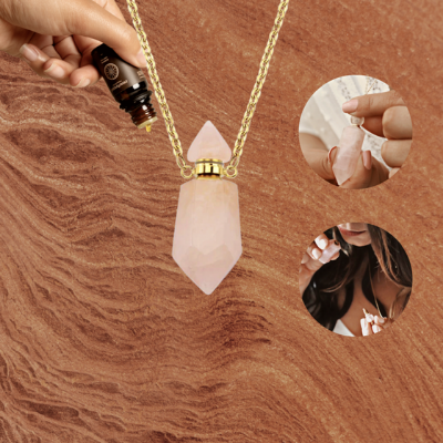 Vial Necklace of Rose Quartz for Essential Oils