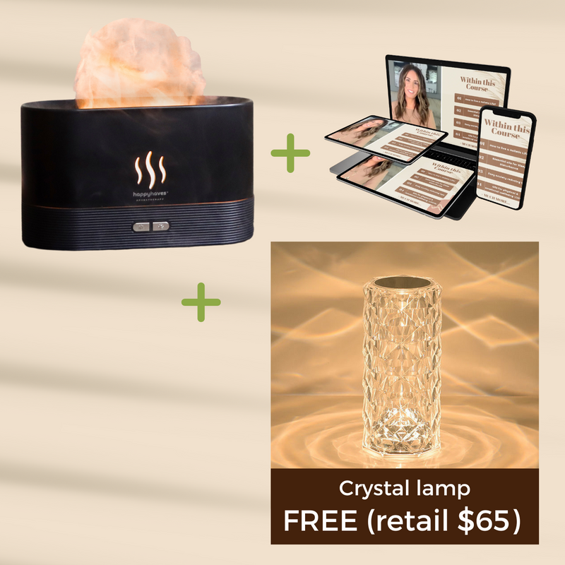 Special Bundle: Happyhaves Diffuser, Aromatherapy & Mindfulness Course (Bundle) & Rose Quarts Crystal Lamp