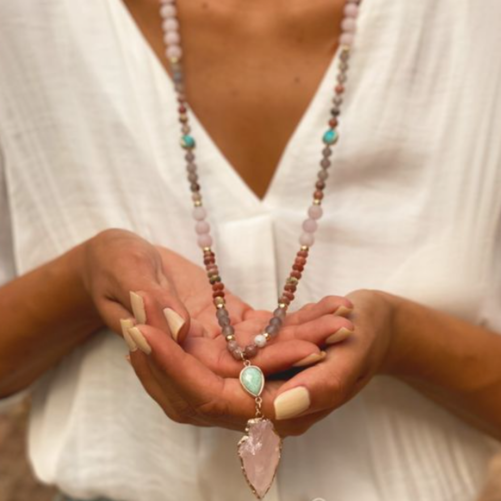 Zen Necklace with Rose Quartz, Amazonite & Turquoise