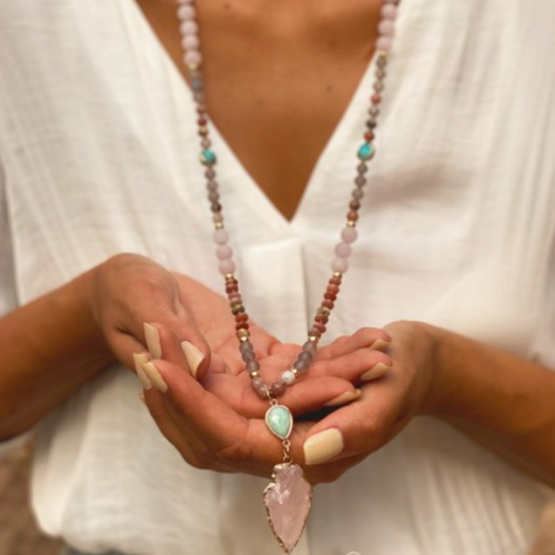 Zen Necklace with Rose Quartz, Amazonite & Turquoise