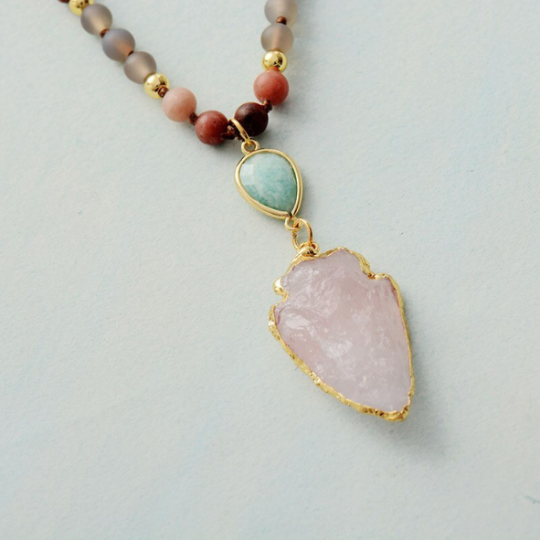 Zen Necklace with Rose Quartz, Amazonite & Turquoise