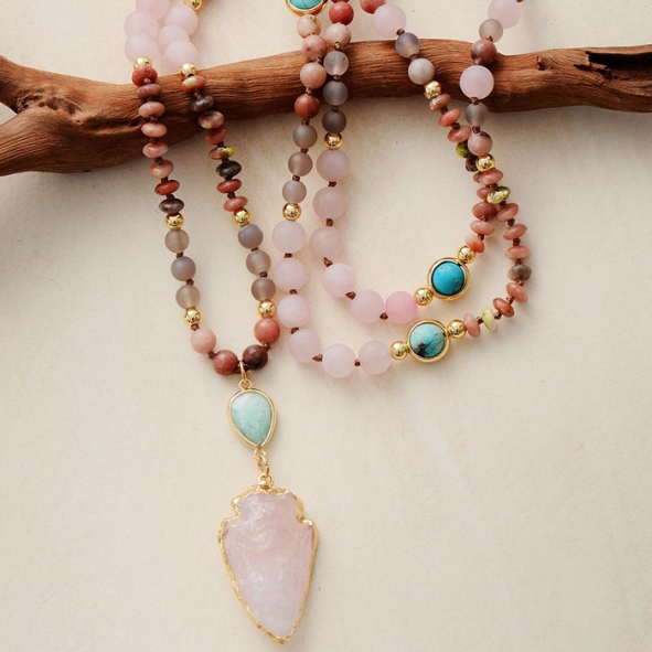 Zen Necklace with Rose Quartz, Amazonite & Turquoise