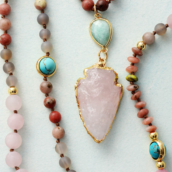 Zen Necklace with Rose Quartz, Amazonite & Turquoise